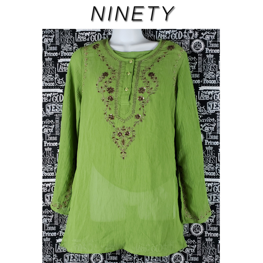 Ninety Green 2 Piece BOHO Peasant Shirt Size Small